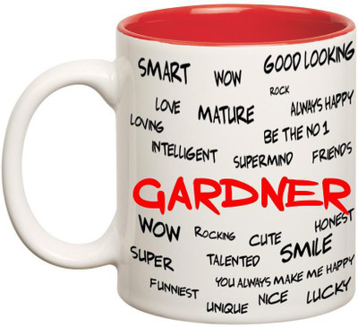 

Huppme Good Personality Gardner Inner Red Ceramic Mug(350 ml), Red;white