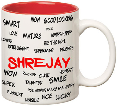 

Huppme Good Personality Shrejay Inner Red Ceramic Mug(350 ml), Red;white