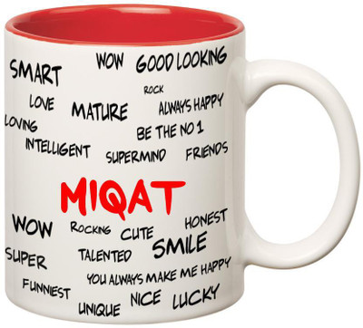 

Huppme Good Personality Miqat Inner Red Ceramic Mug(350 ml), Red;white