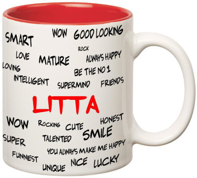 

Huppme Good Personality Litta Inner Red Ceramic Mug(350 ml), Red;white