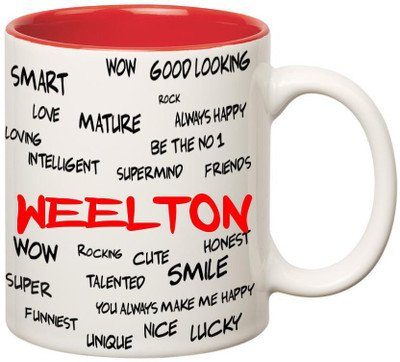 

Huppme Good Personality Weelton Inner Red Ceramic Mug(350 ml), Red;white