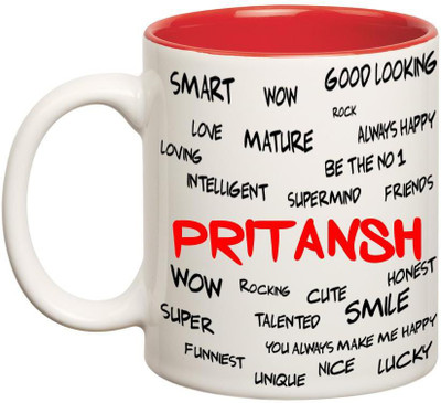 

Huppme Good Personality Pritansh Inner Red Ceramic Mug(350 ml), Red;white