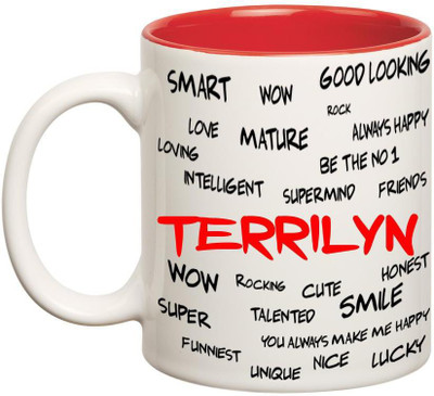 

Huppme Good Personality Terrilyn Inner Red Ceramic Mug(350 ml), Red;white