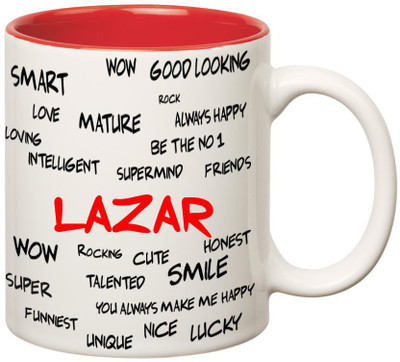 

Huppme Good Personality Lazar Inner Red Ceramic Mug(350 ml), Red;white
