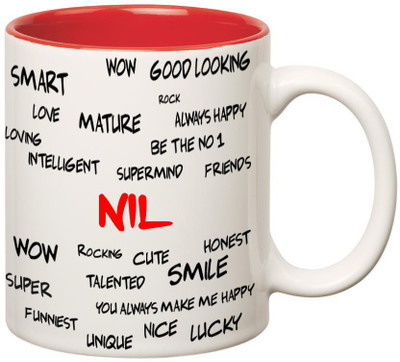 

Huppme Good Personality Nil Inner Red Ceramic Mug(350 ml), Red;white