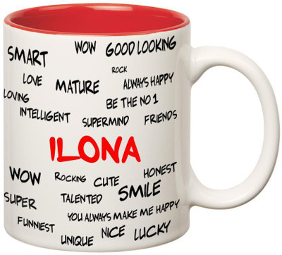 

Huppme Good Personality Ilona Inner Red Ceramic Mug(350 ml), Red;white