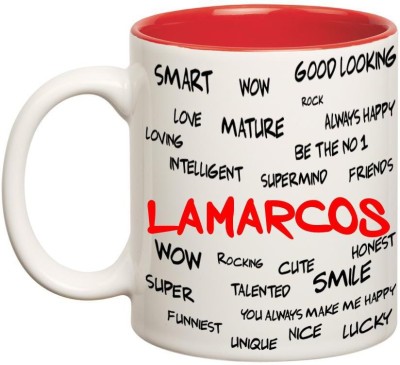 

Huppme Good Personality Lamarcos Inner Red Ceramic Mug(350 ml), Red;white