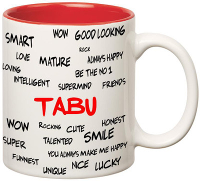 

Huppme Good Personality Tabu Inner Red Ceramic Mug(350 ml), Red;white