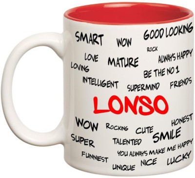 

Huppme Good Personality Lonso Inner Red Ceramic Mug(350 ml), Red;white