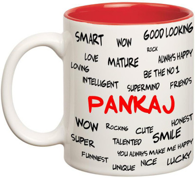 

Huppme Good Personality Pankaj Inner Red Ceramic Mug(350 ml), Red;white