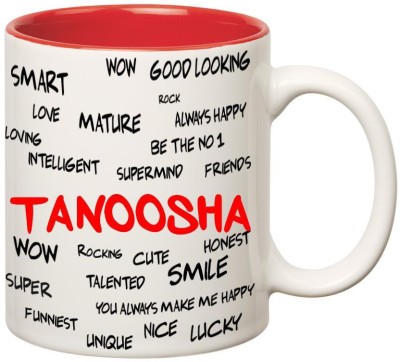 

Huppme Good Personality Tanoosha Inner Red Ceramic Mug(350 ml), Red;white