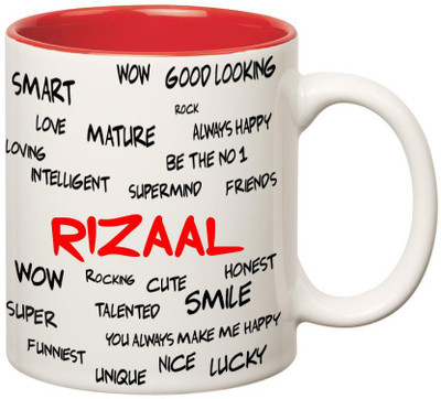 

Huppme Good Personality Rizaal Inner Red Ceramic Mug(350 ml), Red;white
