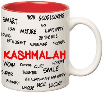 

Huppme Good Personality Kashmalah Inner Red Ceramic Mug(350 ml), Red;white