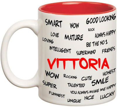 

Huppme Good Personality Vittoria Inner Red Ceramic Mug(350 ml), Red;white
