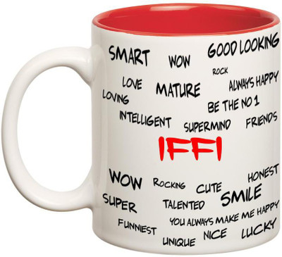 

Huppme Good Personality Iffi Inner Red Ceramic Mug(350 ml), Red;white