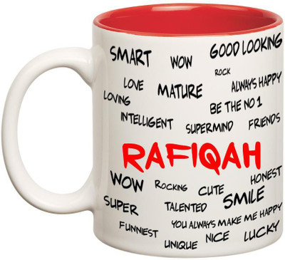 

Huppme Good Personality Rafiqah Inner Red Ceramic Mug(350 ml), Red;white