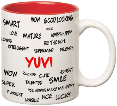 

Huppme Good Personality Yuvi Inner Red Ceramic Mug(350 ml), Red;white