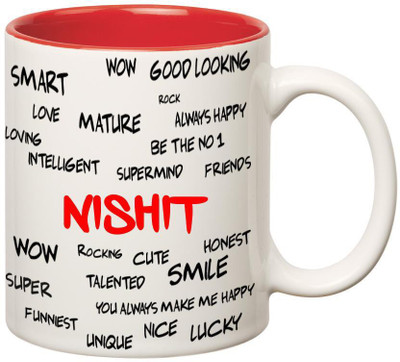 

Huppme Good Personality Nishit Inner Red Ceramic Mug(350 ml), Red;white