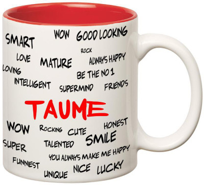 Huppme Good Personality Taume Inner Red Ceramic Mug(350 ml), Red;white