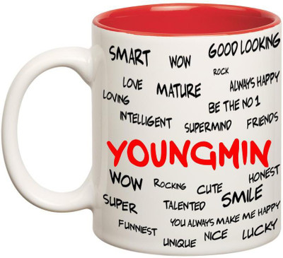 

Huppme Good Personality Youngmin Inner Red Ceramic Mug(350 ml), Red;white