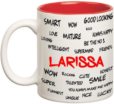 

Chanakya Good Personality Larissa Inner Red Cofffee Name Ceramic Mug(350 ml), Red;white