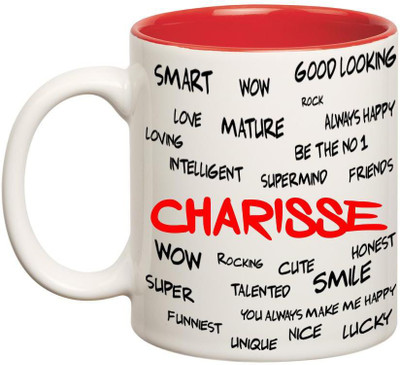 

Huppme Good Personality Charisse Inner Red Ceramic Mug(350 ml), Red;white
