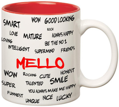 Huppme Good Personality Mello Inner Red Ceramic Mug(350 ml), Red;white