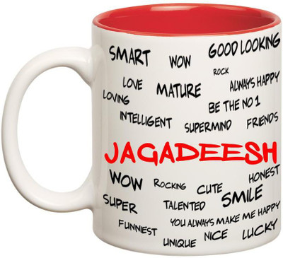 

Huppme Good Personality Jagadeesh Inner Red Ceramic Mug(350 ml), Red;white
