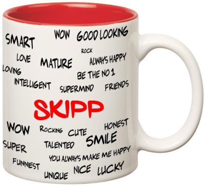 

Huppme Good Personality Skipp Inner Red Ceramic Mug(350 ml), Red;white