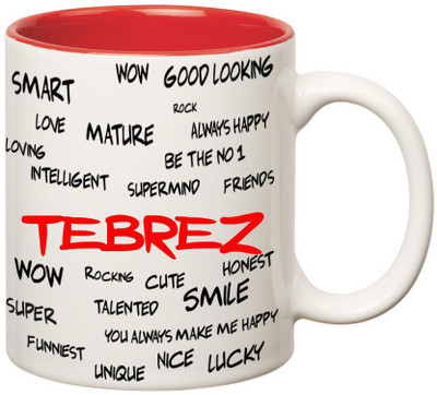 

Huppme Good Personality Tebrez Inner Red Ceramic Mug(350 ml), Red;white