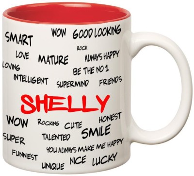 

Huppme Good Personality Shelly Inner Red Ceramic Mug(350 ml), Red;white