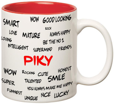 

Huppme Good Personality Piky Inner Red Ceramic Mug(350 ml), Red;white