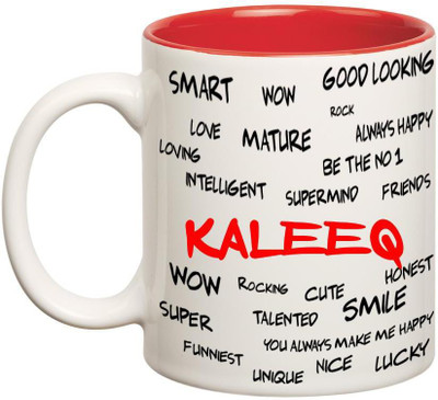 

Huppme Good Personality Kaleeq Inner Red Ceramic Mug(350 ml), Red;white