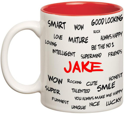 Huppme Good Personality Jake Inner Red Ceramic Mug(350 ml), Red;white