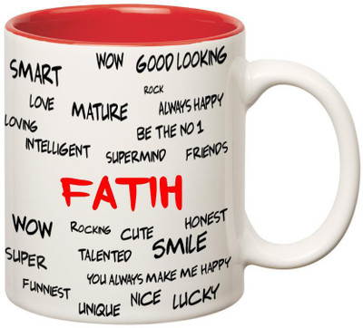 

Huppme Good Personality Fatih Inner Red Ceramic Mug(350 ml), Red;white