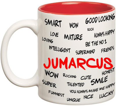 

Huppme Good Personality Jumarcus Inner Red Ceramic Mug(350 ml), Red;white