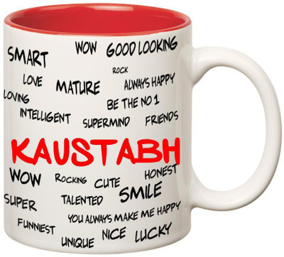 

Huppme Good Personality Kaustabh Inner Red Ceramic Mug(350 ml), Red;white