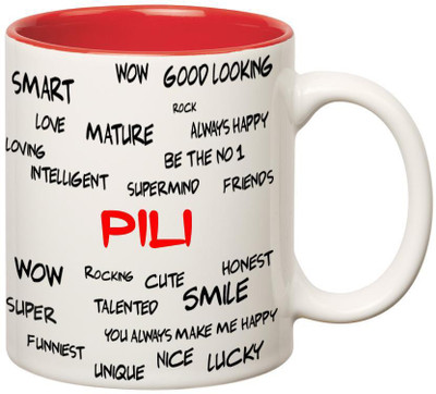 

Huppme Good Personality Pili Inner Red Ceramic Mug(350 ml), Red;white