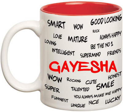 

Huppme Good Personality Gayesha Inner Red Ceramic Mug(350 ml), Red;white