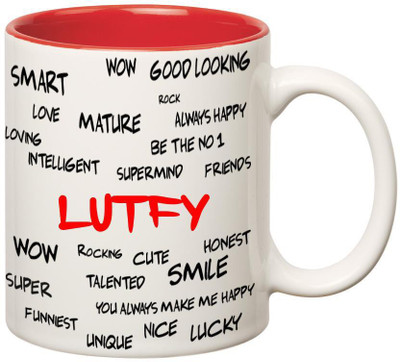 

Huppme Good Personality Lutfy Inner Red Ceramic Mug(350 ml), Red;white