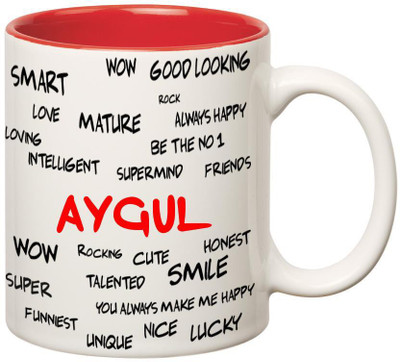 

Huppme Good Personality Aygul Inner Red Ceramic Mug(350 ml), Red;white