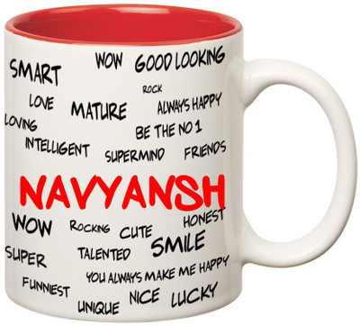 

Huppme Good Personality Navyansh Inner Red Ceramic Mug(350 ml), Red;white