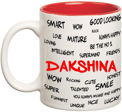 

Huppme Good Personality Dakshina Inner Red Ceramic Mug(350 ml), Red;white