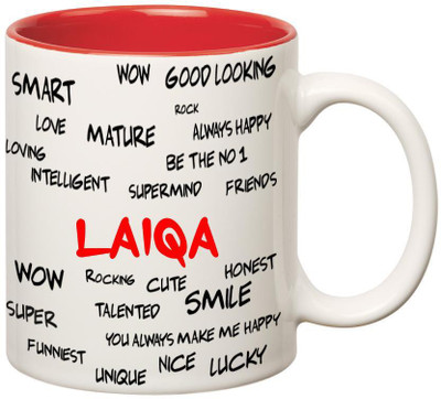 

Huppme Good Personality Laiqa Inner Red Ceramic Mug(350 ml), Red;white