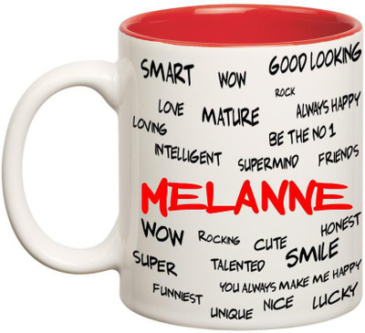 

Huppme Good Personality Melanne Inner Red Ceramic Mug(350 ml), Red;white