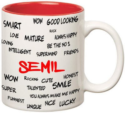 

Huppme Good Personality Semil Inner Red Ceramic Mug(350 ml), Red;white
