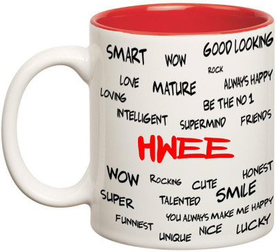 

Huppme Good Personality Hwee Inner Red Ceramic Mug(350 ml), Red;white