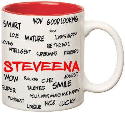 Huppme Good Personality Steveena Inner Red Ceramic Mug(350 ml), Red;white