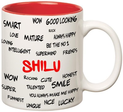 

Huppme Good Personality Shilu Inner Red Ceramic Mug(350 ml), Red;white