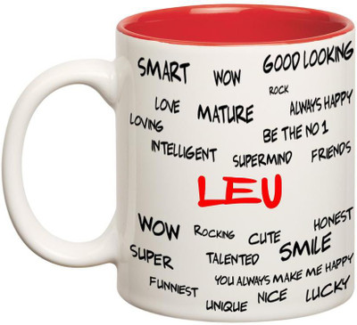 

Huppme Good Personality Leu Inner Red Ceramic Mug(350 ml), Red;white